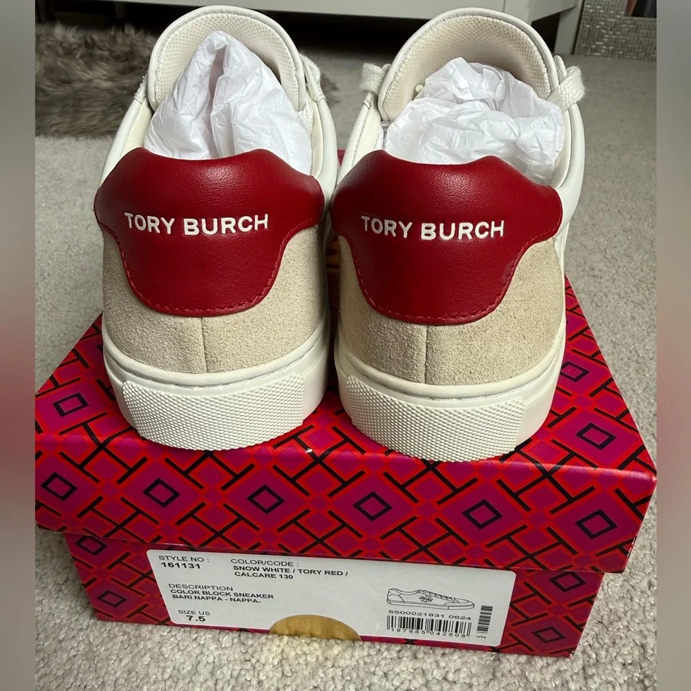 Tory Burch White and Red Logo Sneakers - Picture 4 of 5